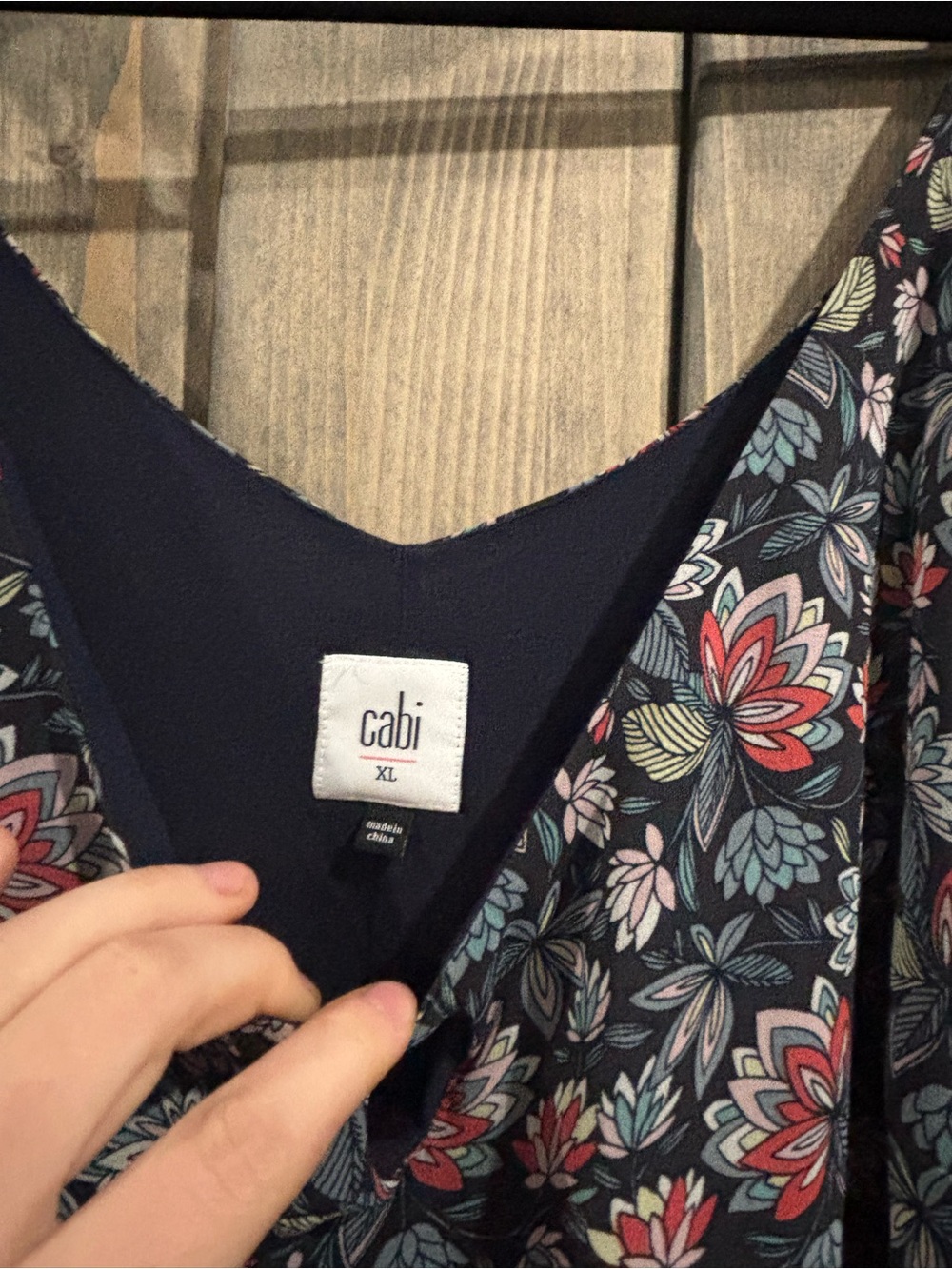 CAbi Navy Floral V-Neck Camisole with Pink & Light Blue Blooms - Picture 4 of 4